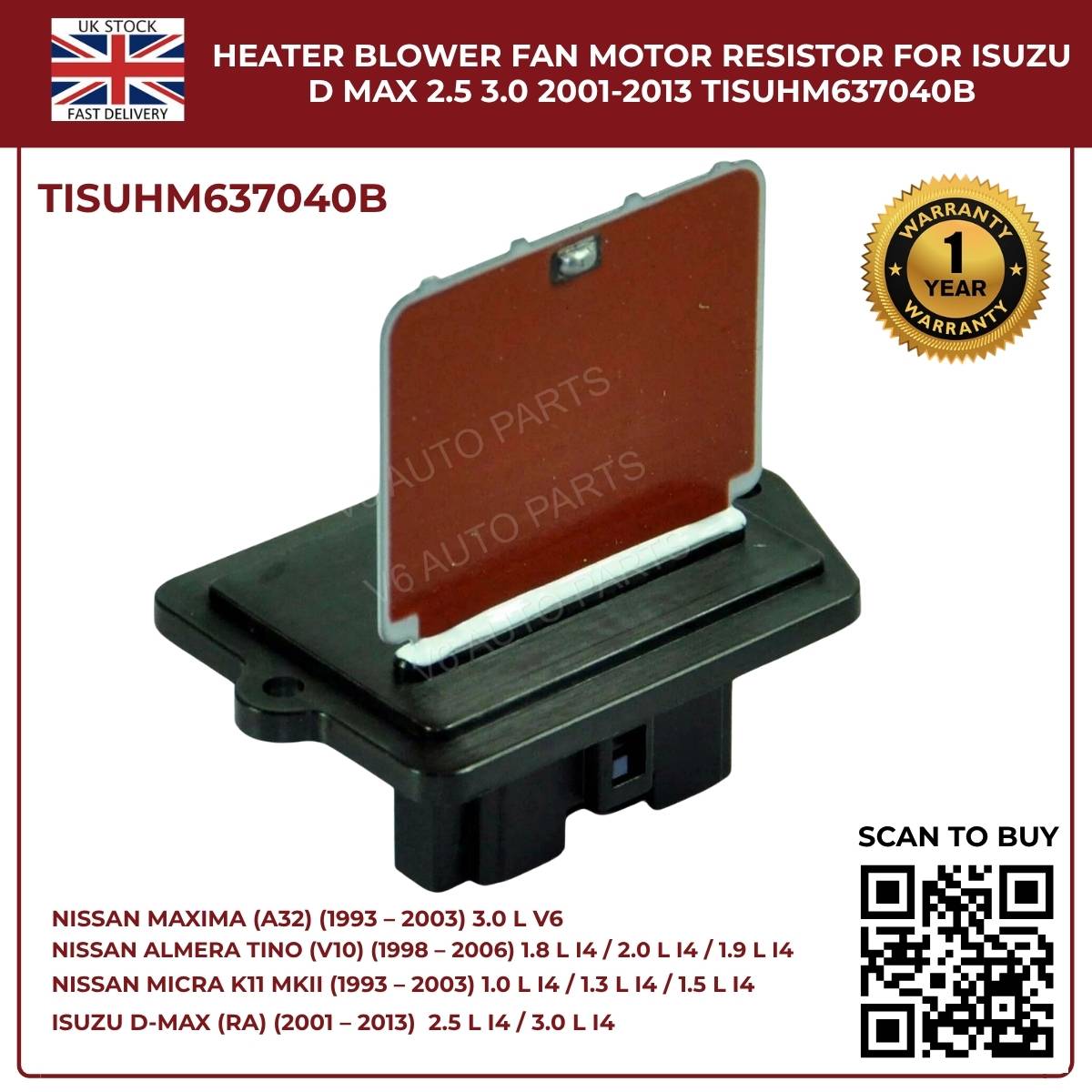 Image of Blower Motor Fan Resistor TISUHM637040B for Nissan X-Trail 2001-2013