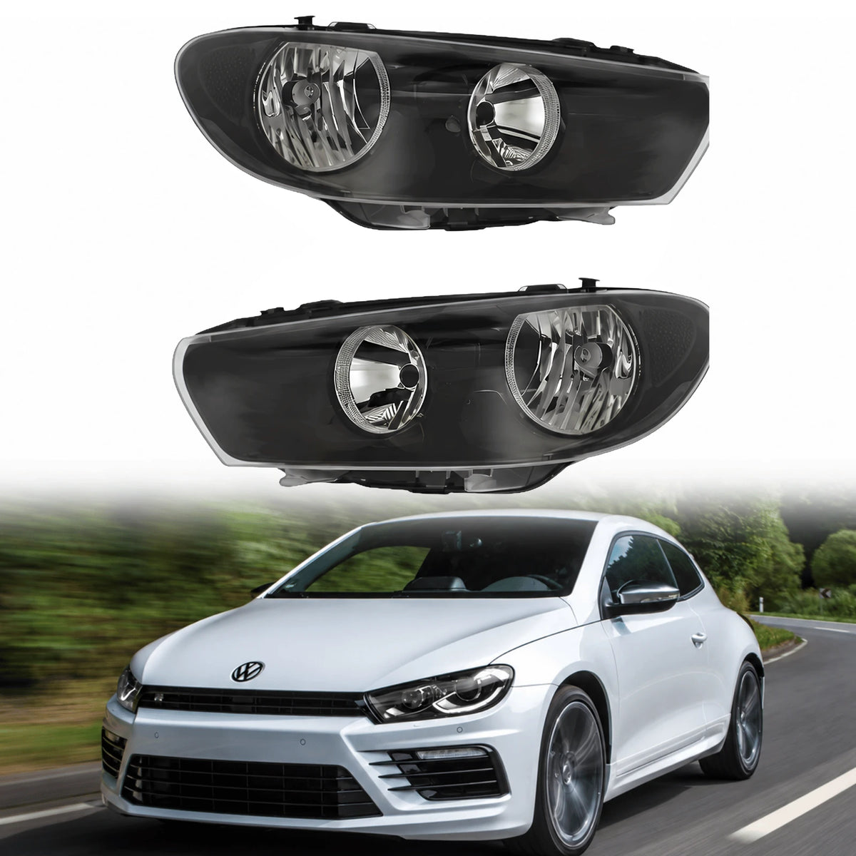 Image of Replacement Halogen Headlights Pair for Volkswagen Scirocco MK3 1K8941005D