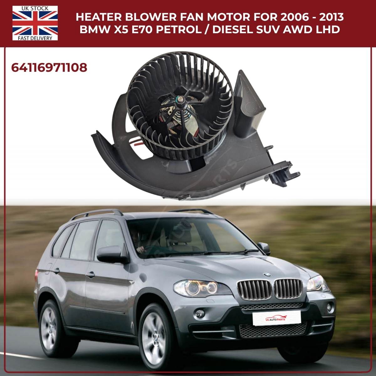 BMW X5 E70 Heater Blower Motor Fan (2006–2013, Petrol/Diesel, RHD)