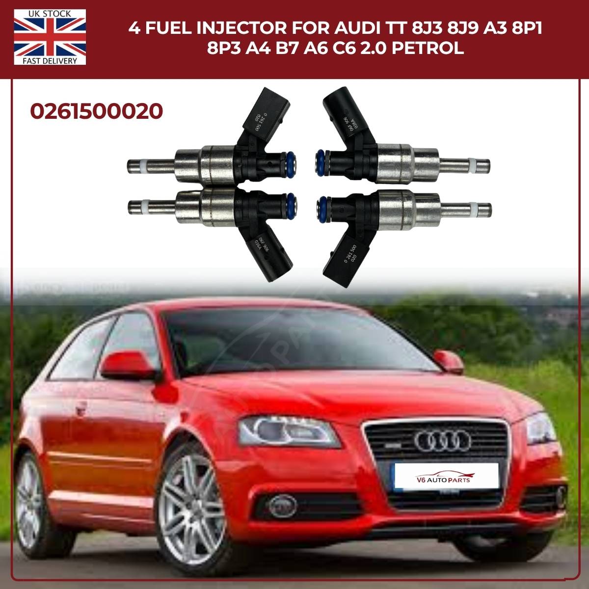 4x Petrol Fuel Injectors – Audi TT 8J3/8J9, A3 8P1/8P3, A4 B7, A6 C6 2.0 TFSI – OEM 0261500020 Replacement