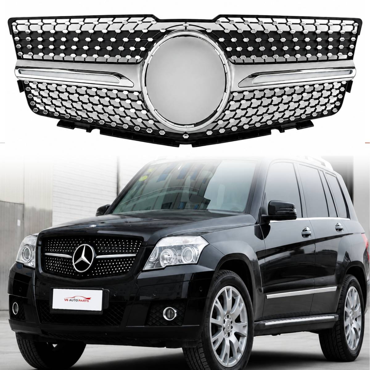 For Mercedes GLK‑Class X204 200CDI Front Radiator Grille (2008–2012 Pre‑Facelift, Chrome Finish)