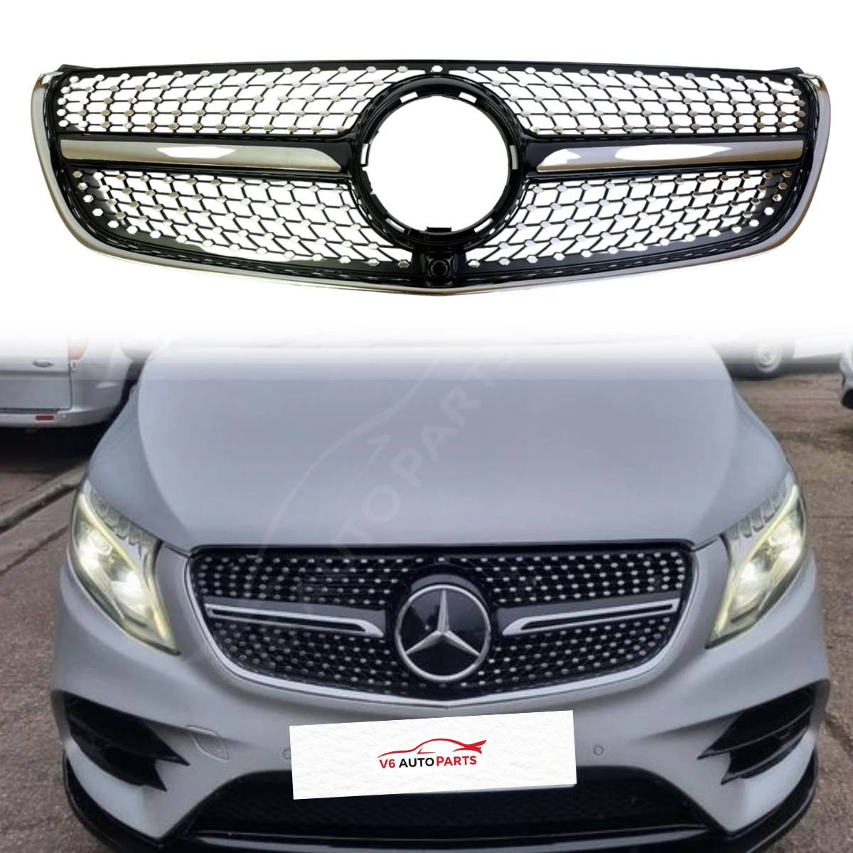 For Mercedes V-Class W447 V250 220 MPV Compatible front Bumper Diamond Black Grille 2015-22