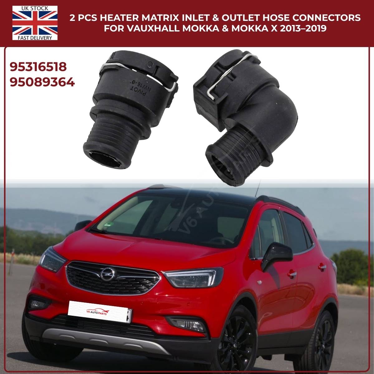 2 PCS Heater Matrix Inlet & Outlet Hose Connectors For Vauxhall ΜΟΚΚΑ Χ 2013-19
