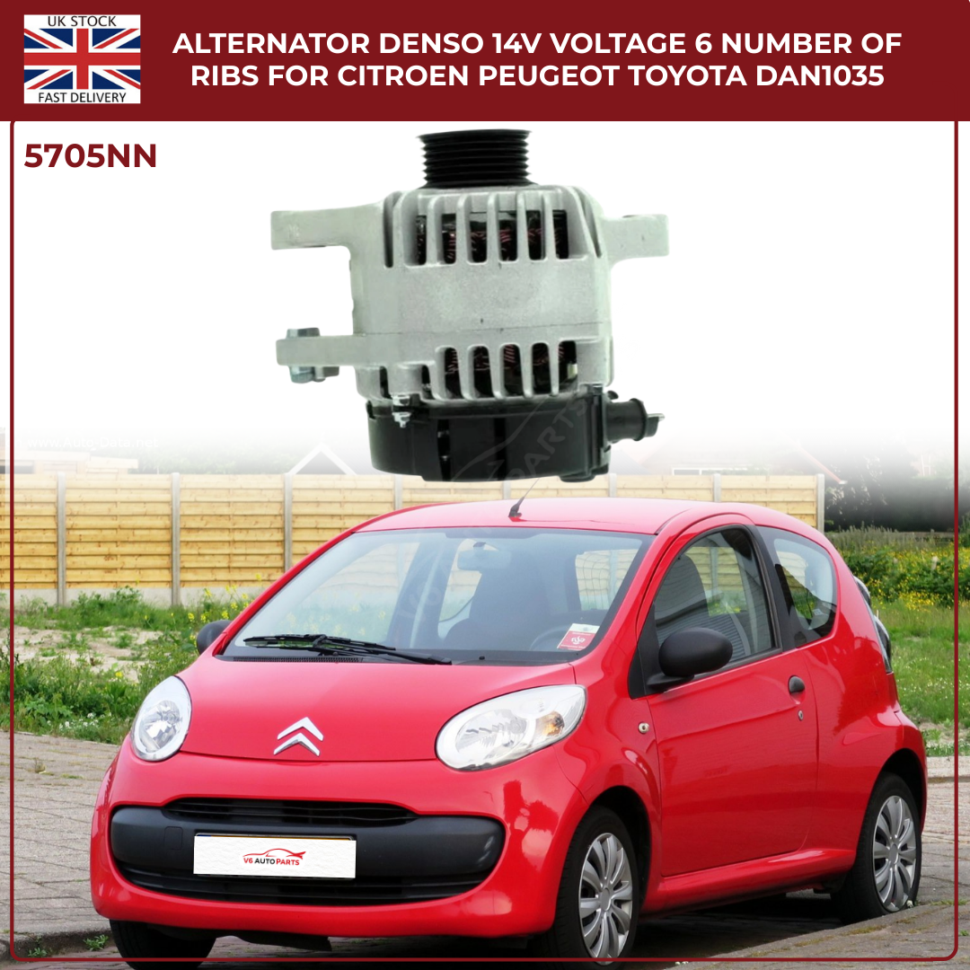 Alternator 14V 70A – 6 Rib Pulley – Citroën C1, Peugeot 107/108, Toyota Aygo – DAN1035