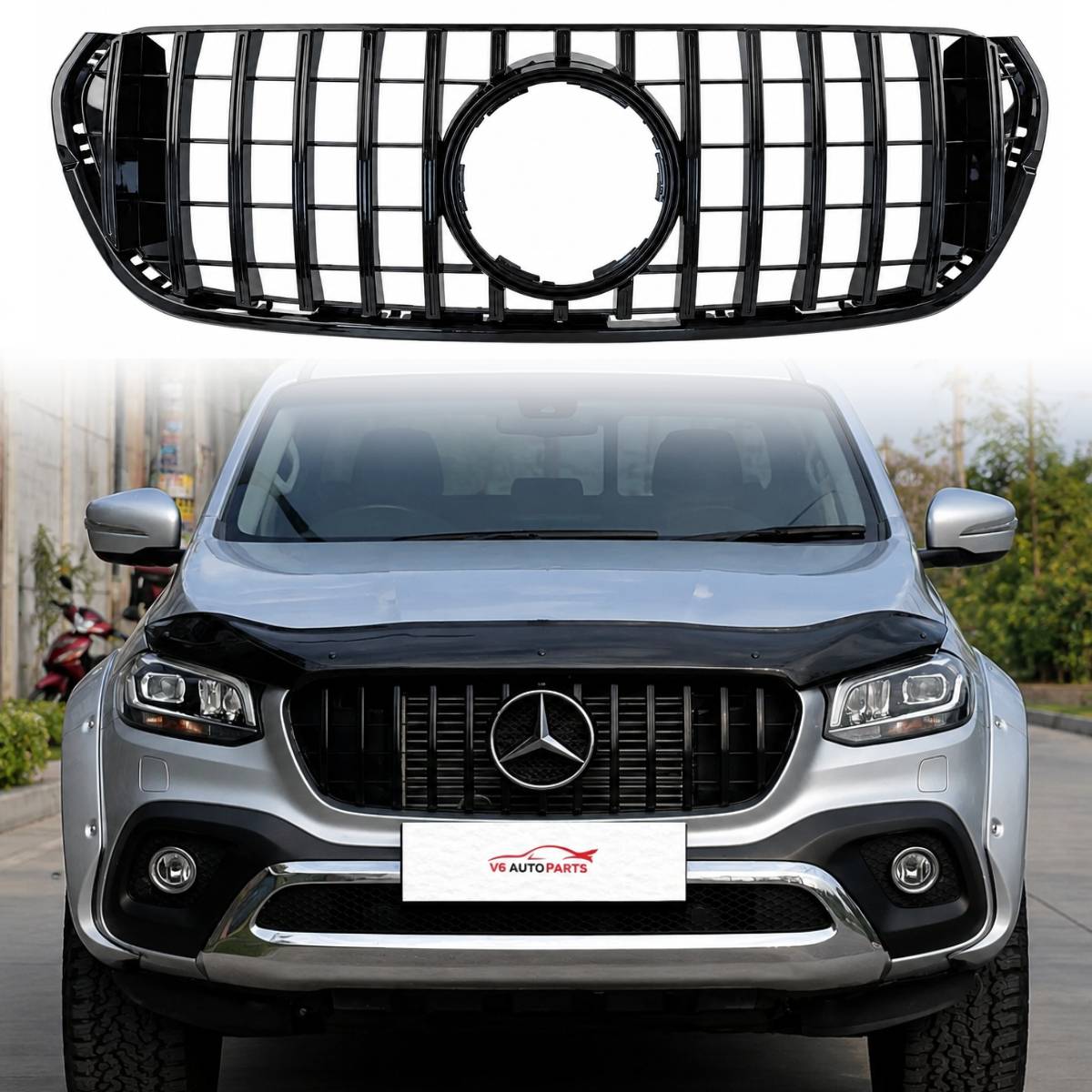 For Mercedes-Benz X-Class X470 Front Bumper GT Style Gloss Black Grille (2019–2022, 220d)