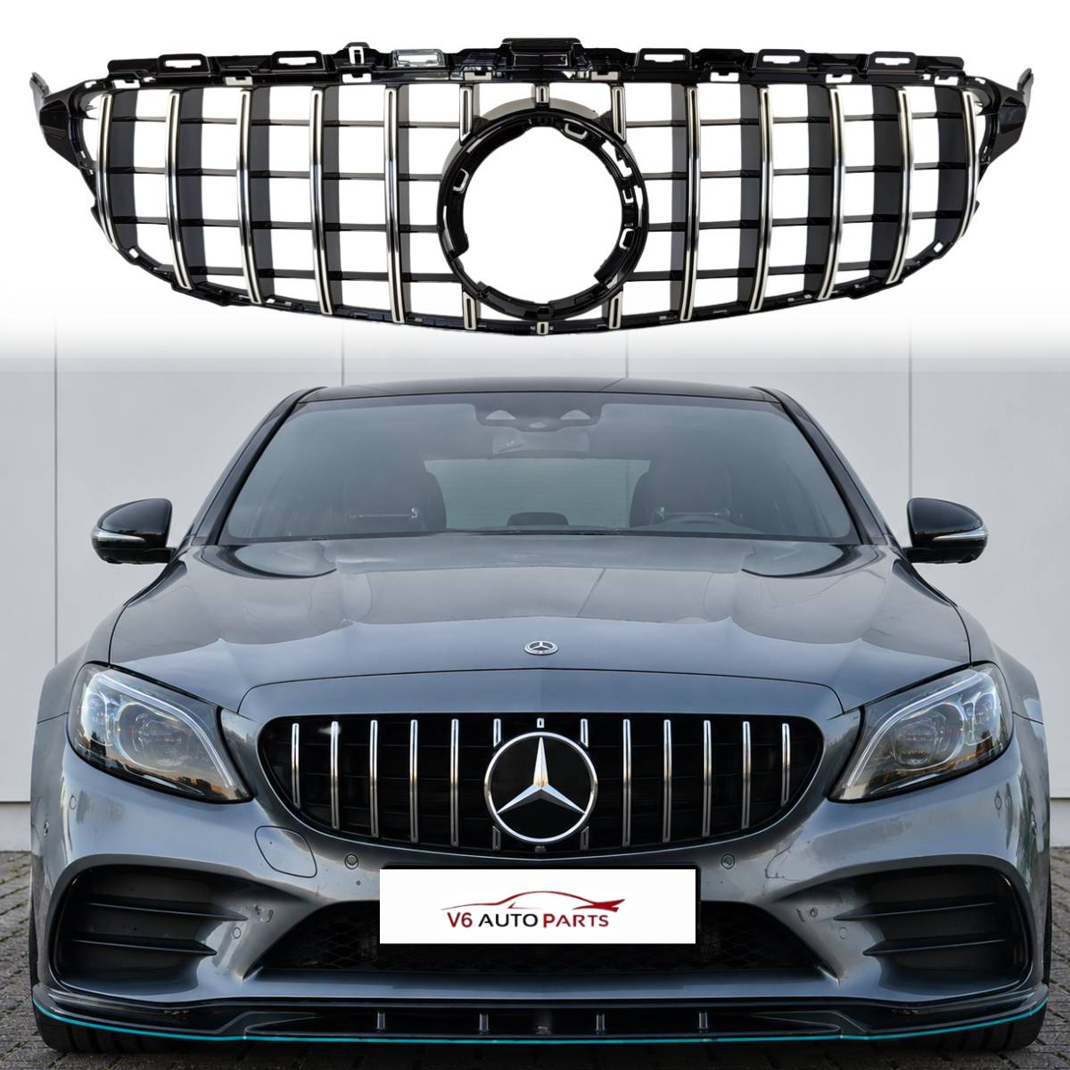Front Radiator Panamericana Chrome Grille – Mercedes C‑Class A205 C300 C180d C43 GTR (2018–2020)