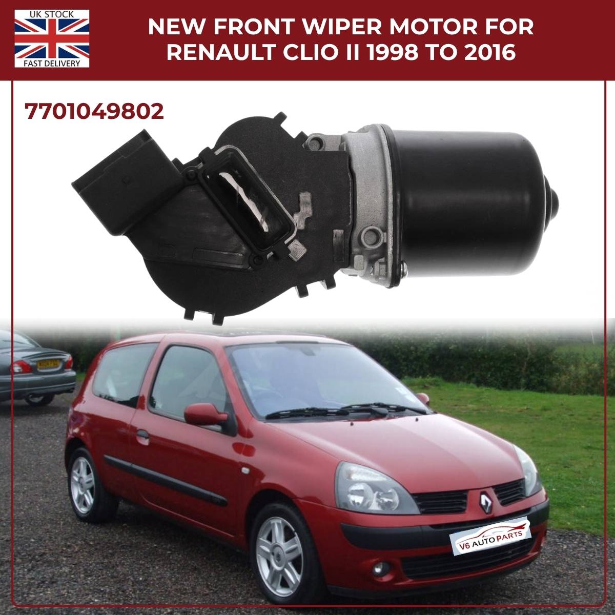 Front Wiper Motor Assembly for Renault Clio II (1998–2016) & Thalia I (1998–2009) FWD – OEM 7701049802