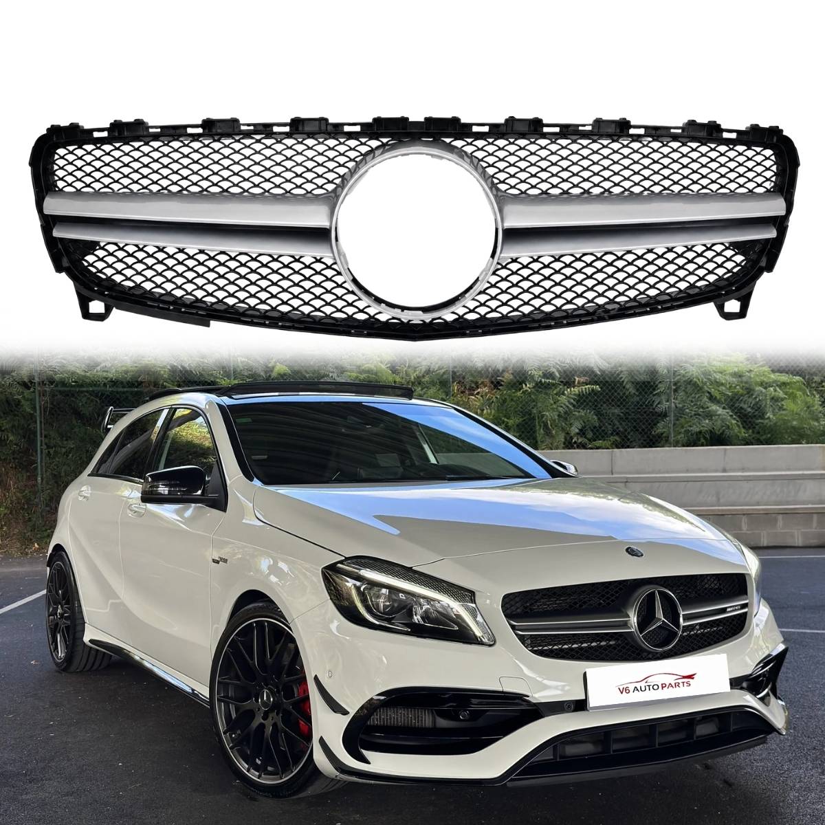 Mercedes-Benz A-Class W176 (2015–2018) Front Bumper Chrome AMG Grille – Fits A160, A200, A45 Facelift