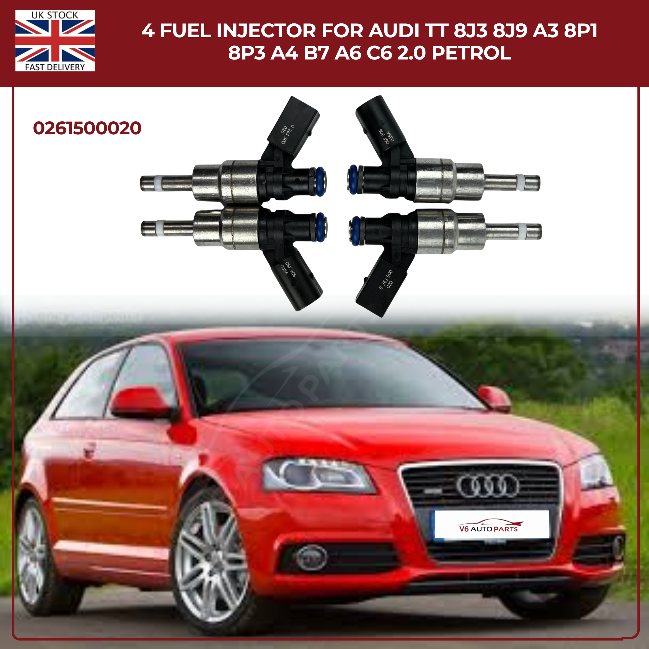 4 Fuel Injector For Audi TT 8J3 8J9 A3 8P1 8P3 A4 B7 A6 C6 2.0 0261500020 Petrol