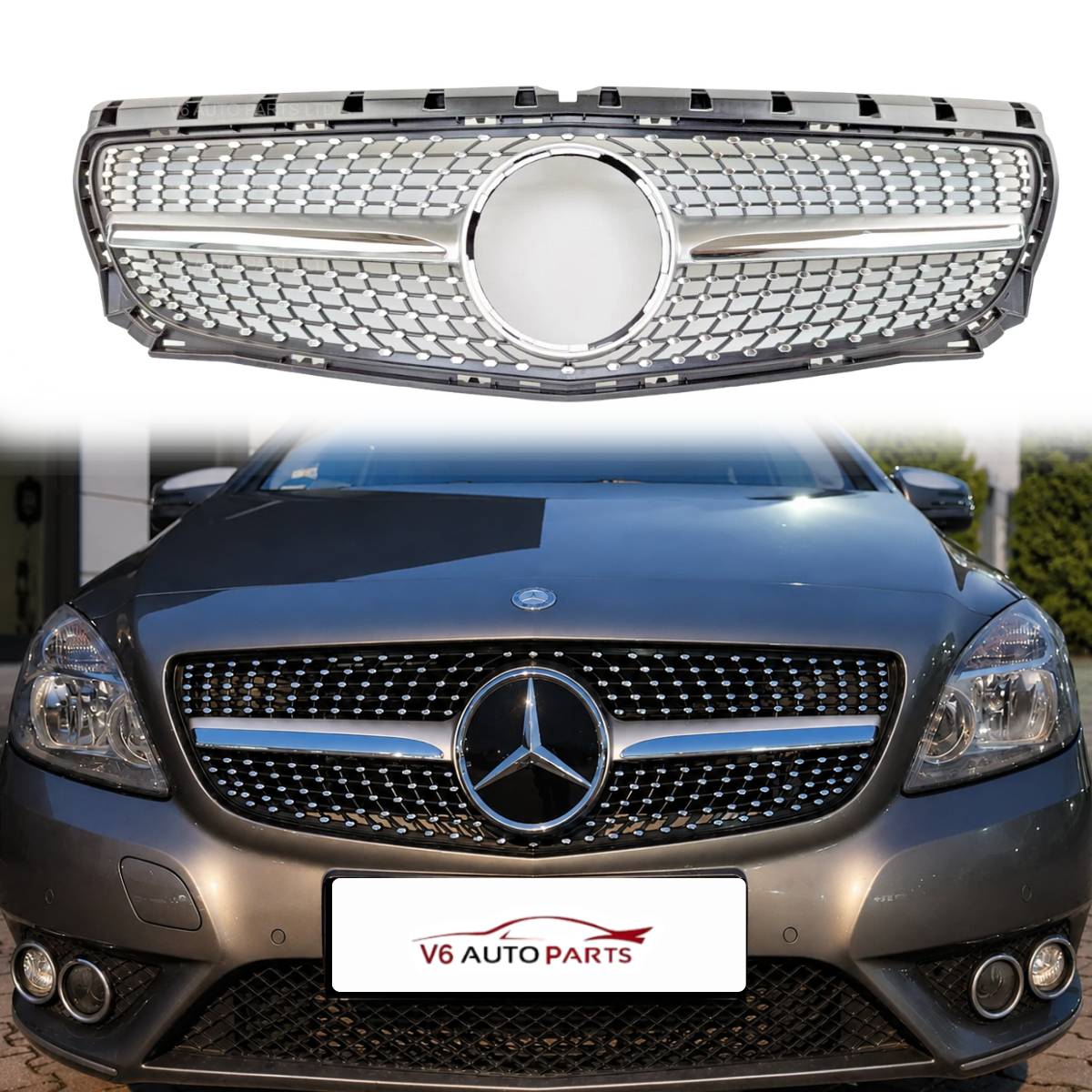 For Mercedes Benz B‑Class W246 Front Bumper Chrome Diamond Grille – Fits B180 & B250 (2011–2014)