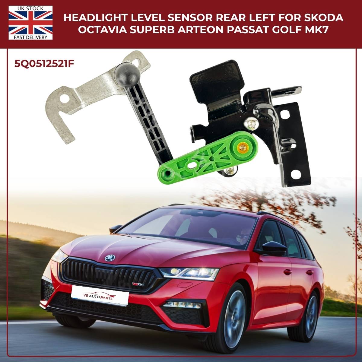 OEM Rear Left Headlight Level Sensor 5Q0512521J – Fits Seat Leon 5F, Audi A3, Q2, Q3, TT, VW Golf & More