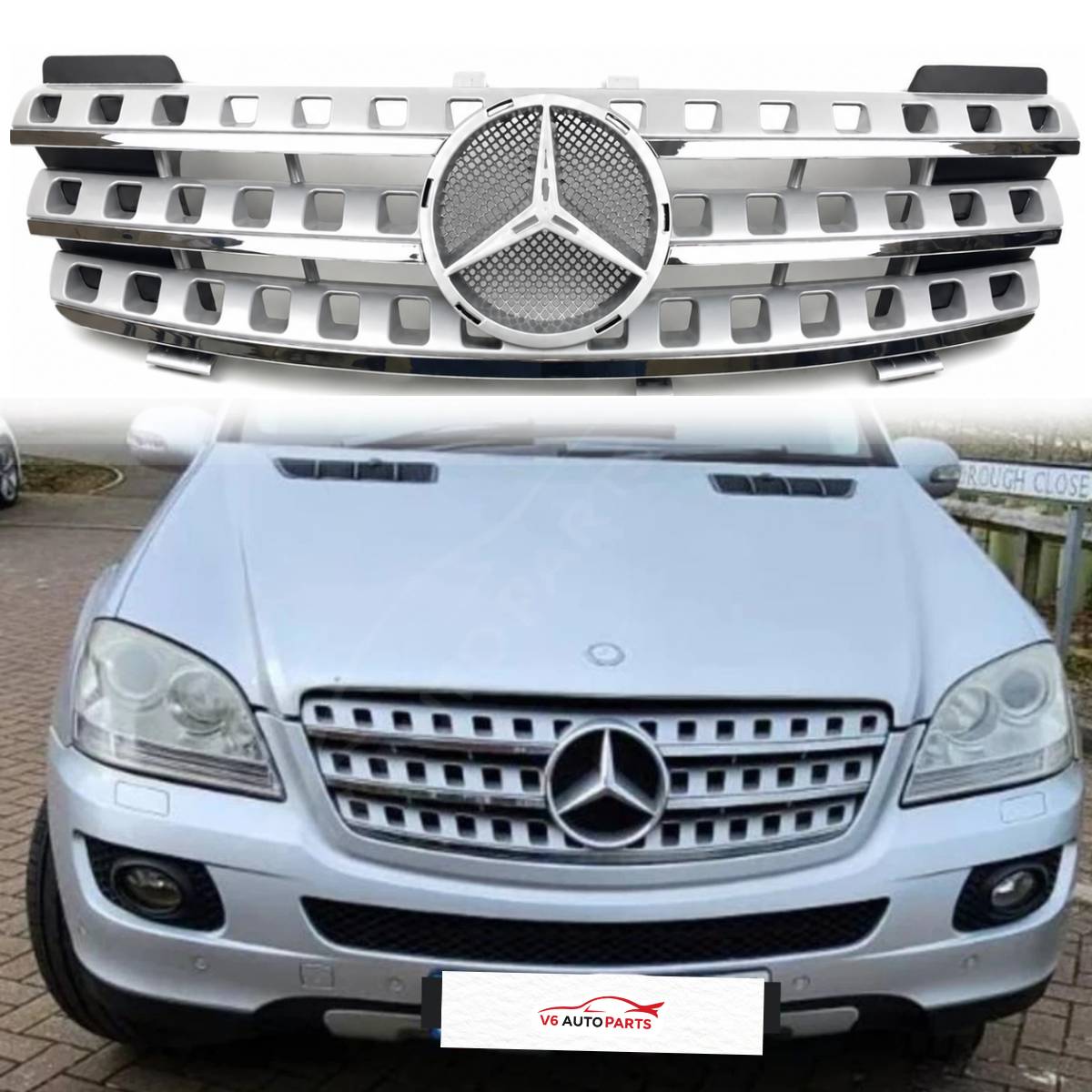 Front Bumper Chrome Grille – Mercedes M-Class W164 (2005–2008) ML500 ML550