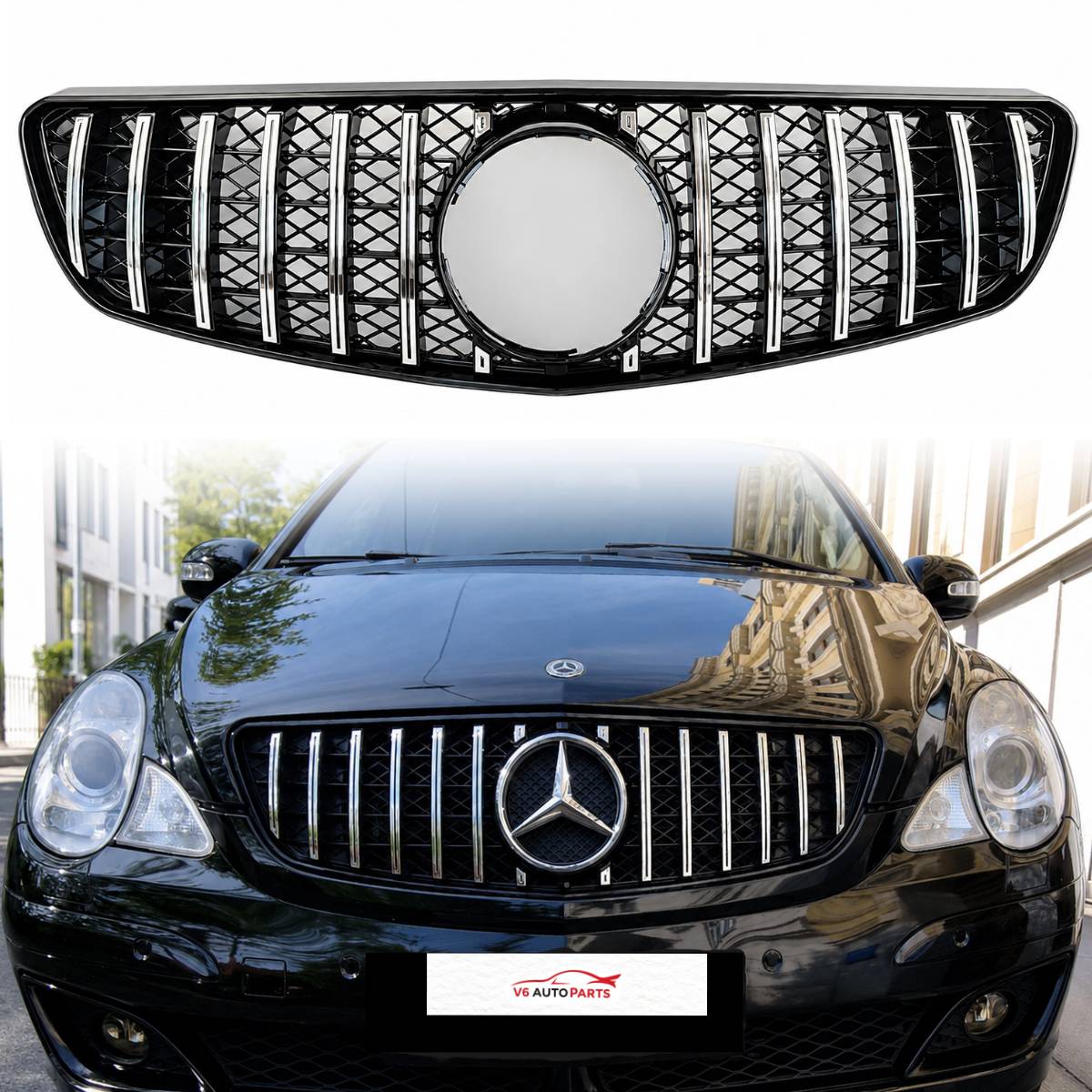 For Mercedes R-Class W251 GT Panamericana Chrome Grille (2006–2010, AMG R300 R320 R400)