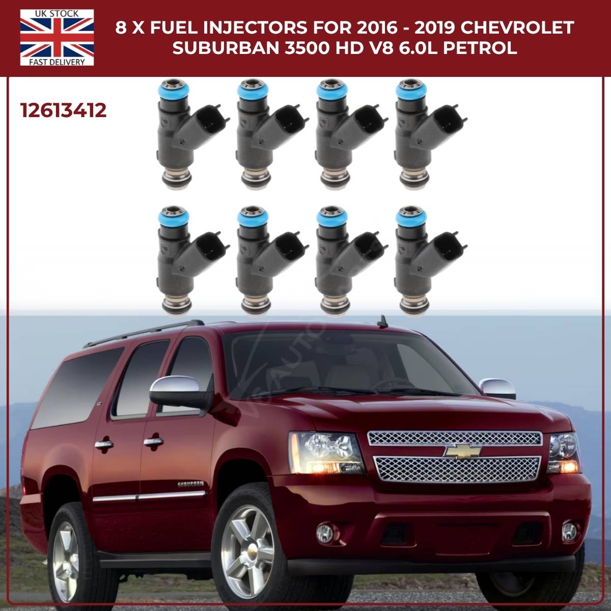 8x Fuel Injectors | OEM 12613412 | Fits 2016–2019 Chevrolet Suburban 3500 V8 6.0L Petrol