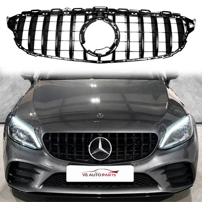 GT‑Style Gloss Black Front Radiator Grille for Mercedes‑Benz C‑Class W205 (2018‑2020 | C200, C43 AMG)