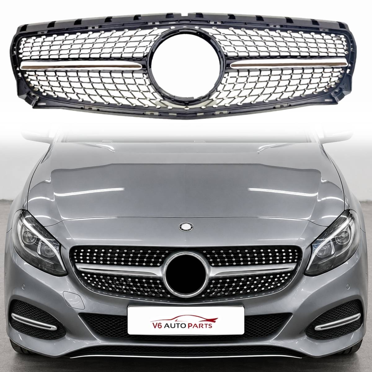 For Mercedes‑Benz B‑Class W246 B250 Front Radiator Diamond AMG‑Style Black Grille (2011–2014)