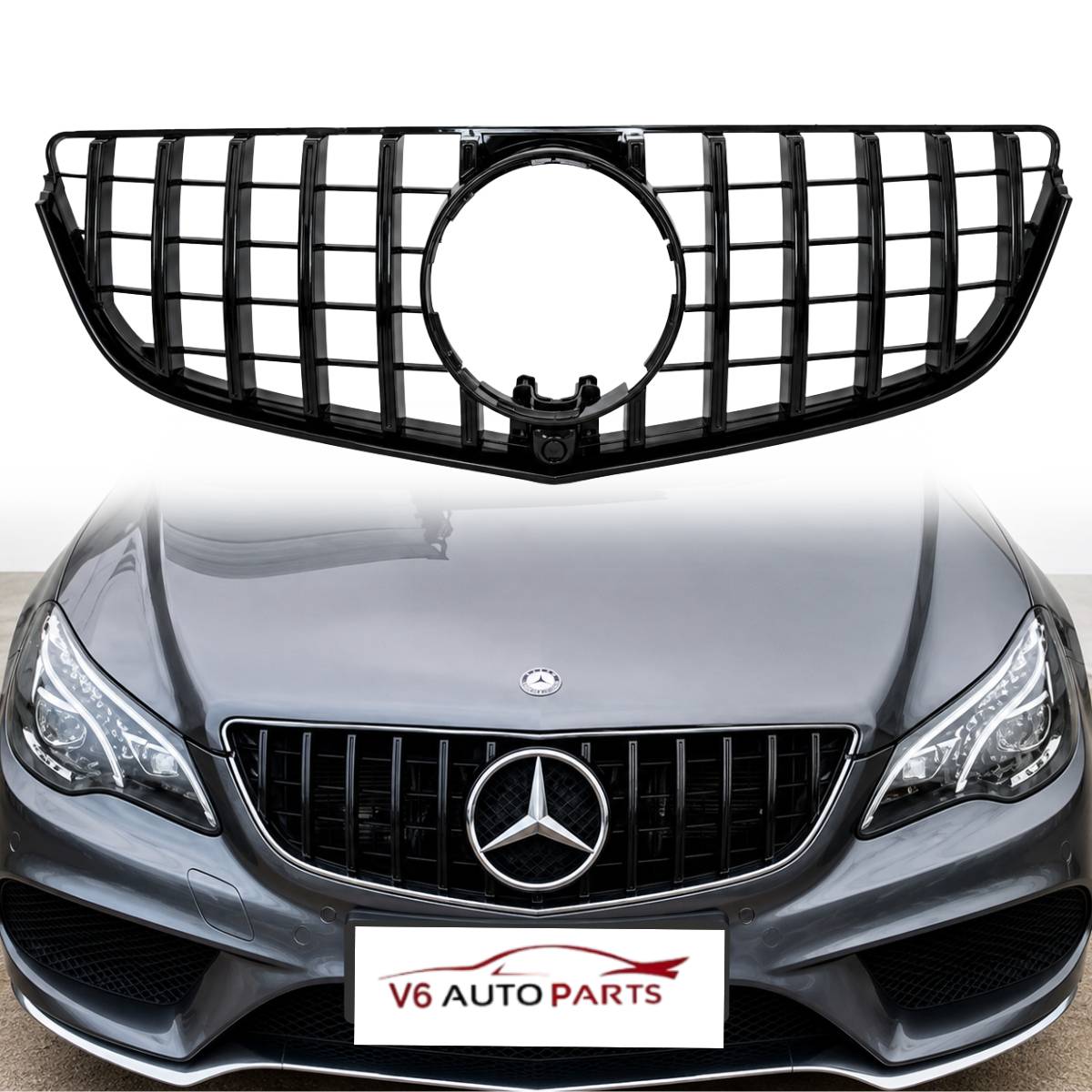 For Mercedes E-Class W207 GT Panamericana Front Bumper Grille – Gloss Black (E220, E300 | 2013–2016 Facelift)