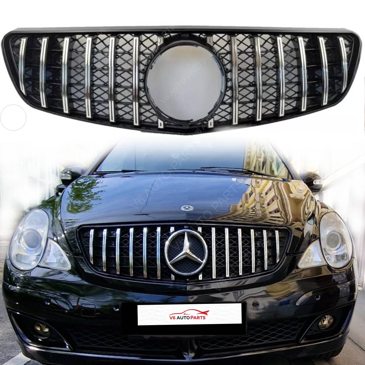 For Mercedes R-Class W251 GT Panamericana Chrome Grille (2006–2010, AMG R300 R320 R400)