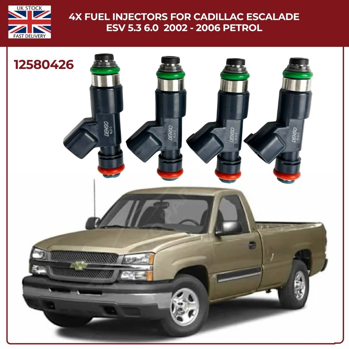 4× Fuel Injectors 12580426 – Fits 2002–2006 Cadillac Escalade ESV 5.3L & 6.0L Petrol Flex Fuel