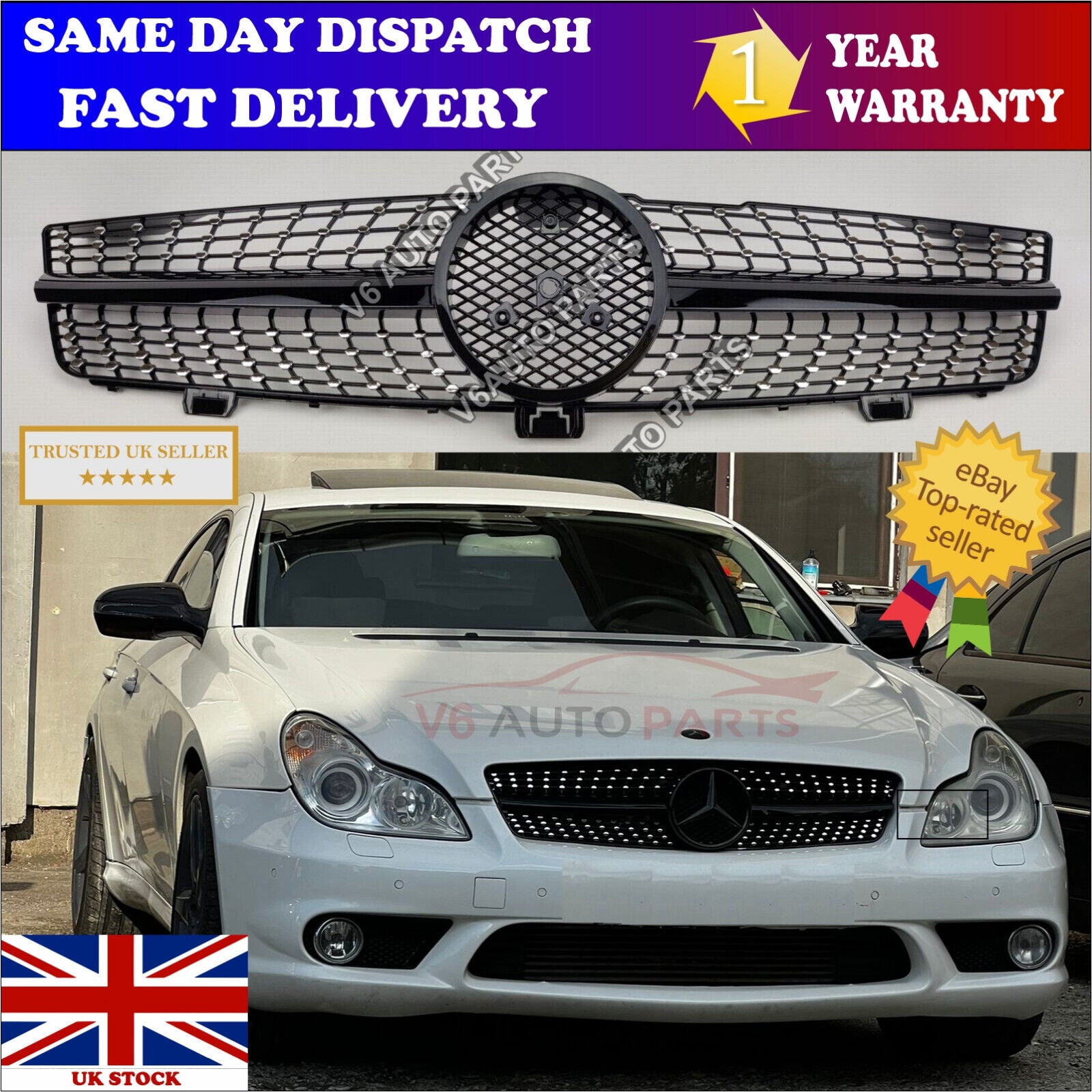 For Mercedes CLS-Class C219 CLS600 CLS63 AMG Front Bumper Diamond Grille 2008-10