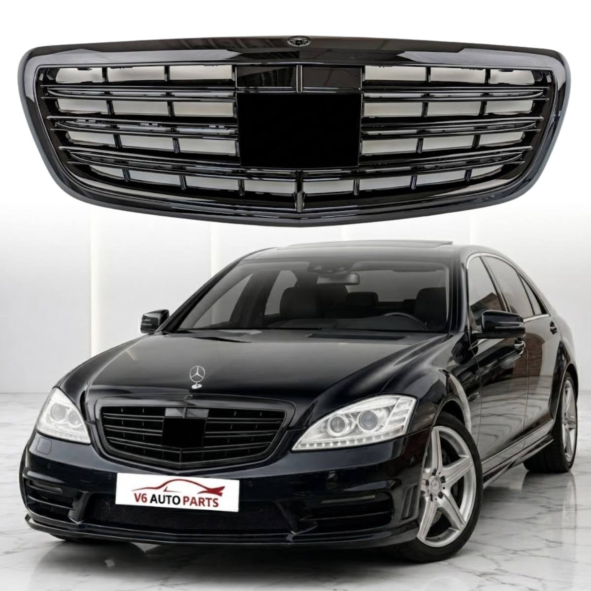 For Mercedes S‑Class W222 Front Grille Gloss Black | Night View S450 S63 AMG (2014–2020)