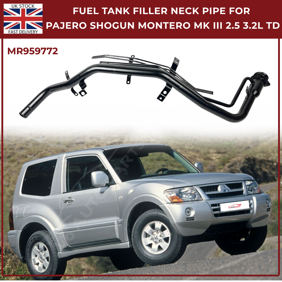 Fuel Tank Filler Neck Pipe MR959772 for Mitsubishi Pajero Shogun Montero Mk3 2000–2006 TD