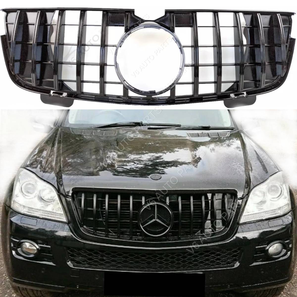 For Mercedes‑Benz GL‑Class X164 (2006–2009) Front Radiator GT‑R Style Black Grille – Fits GL320 & GL450