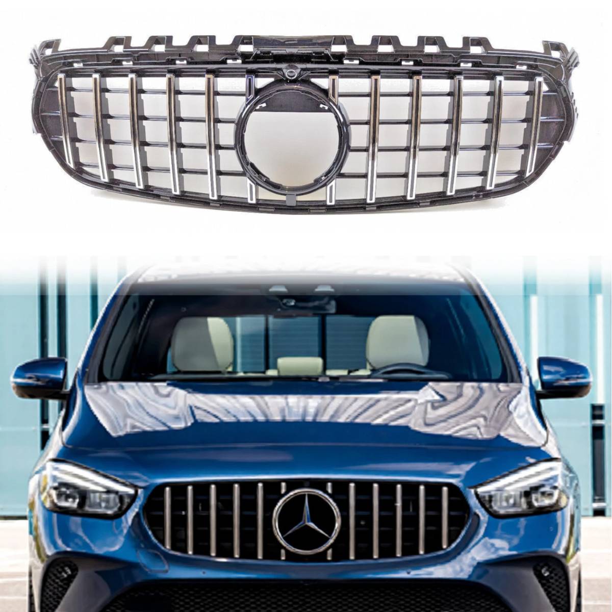 For Mercedes B-Class W247 B200 Compatible Front Bumper Chrome Grille 2018-2023 Panamericana