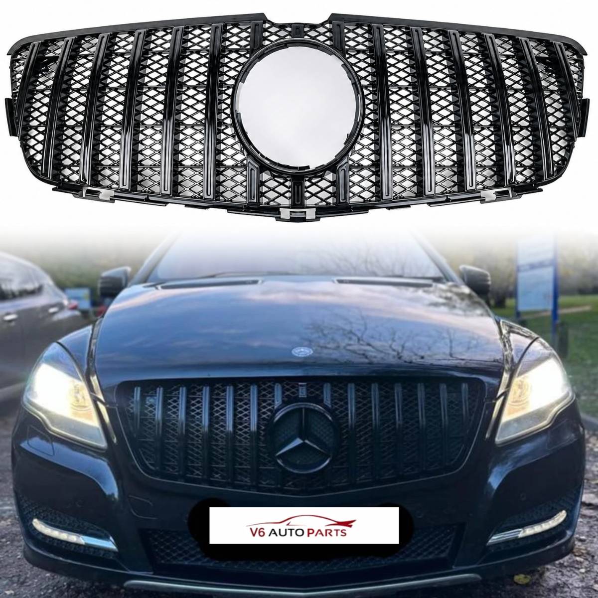 For Mercedes R-Class W251 GT Grille – Gloss Black Front Radiator (2011–2017, AMG R63 / R280CDI)