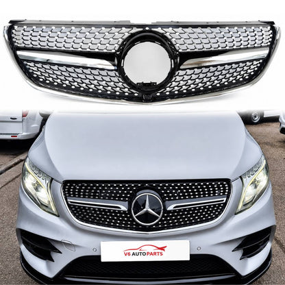 For Mercedes V-Class W447 V250 220 MPV Compatible front Bumper Diamond Black Grille 2015-22