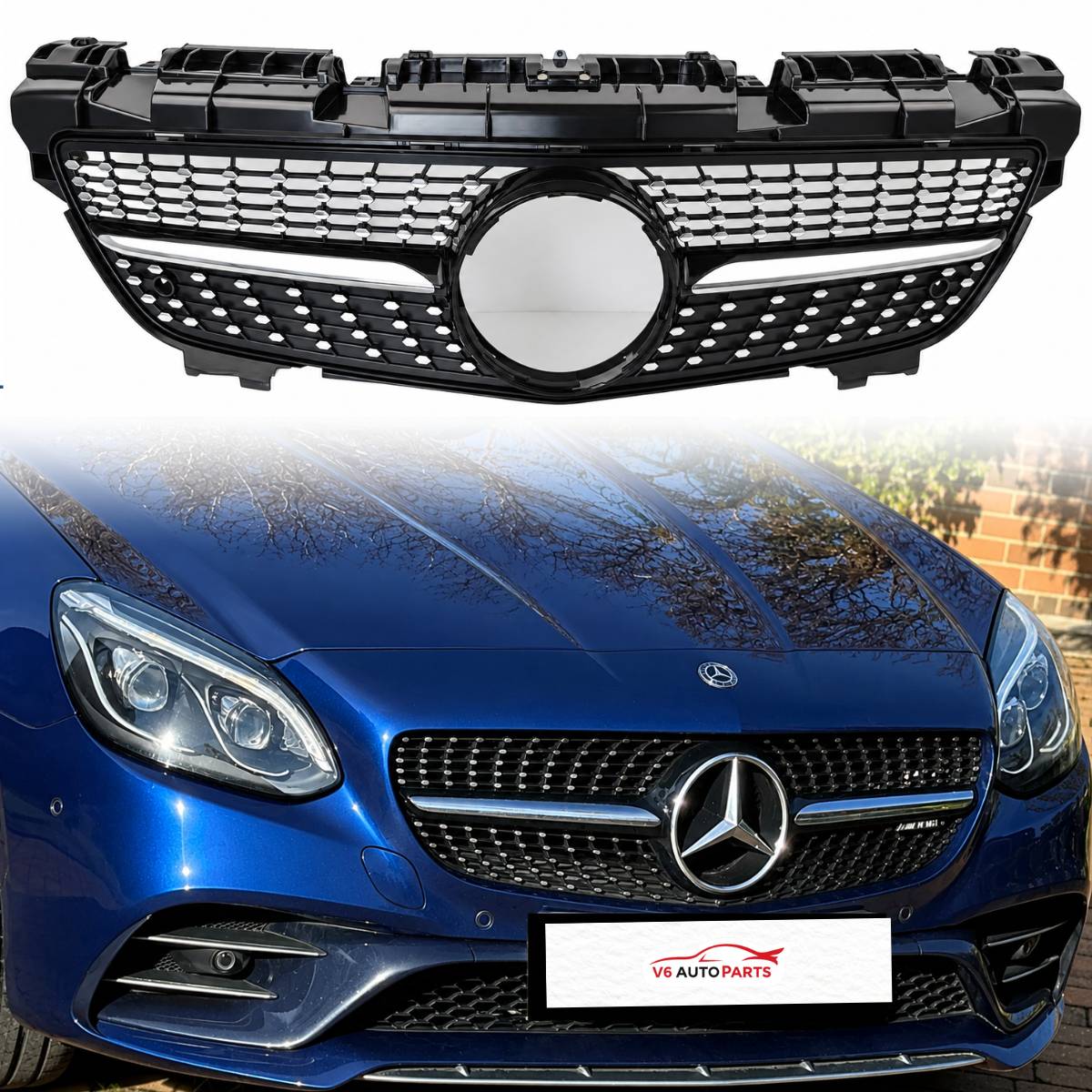For Mercedes-Benz SLK R172 Front Bumper Grille – AMG Diamond Style Black (2011–2016, SLK200/SLK55 AMG Pre-Facelift)