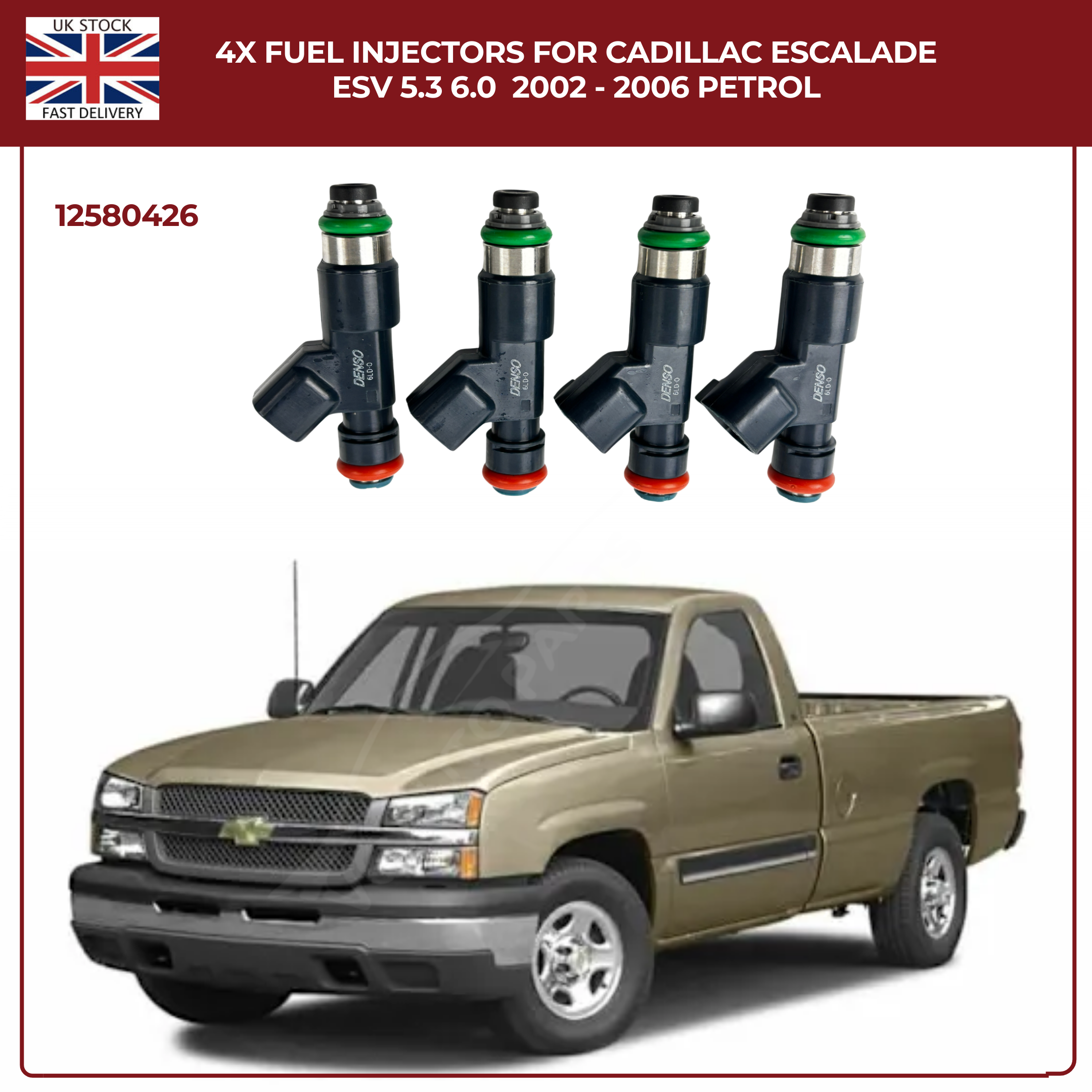 4× Fuel Injectors 12580426 – Fits 2002–2006 Cadillac Escalade ESV 5.3L & 6.0L Petrol Flex Fuel