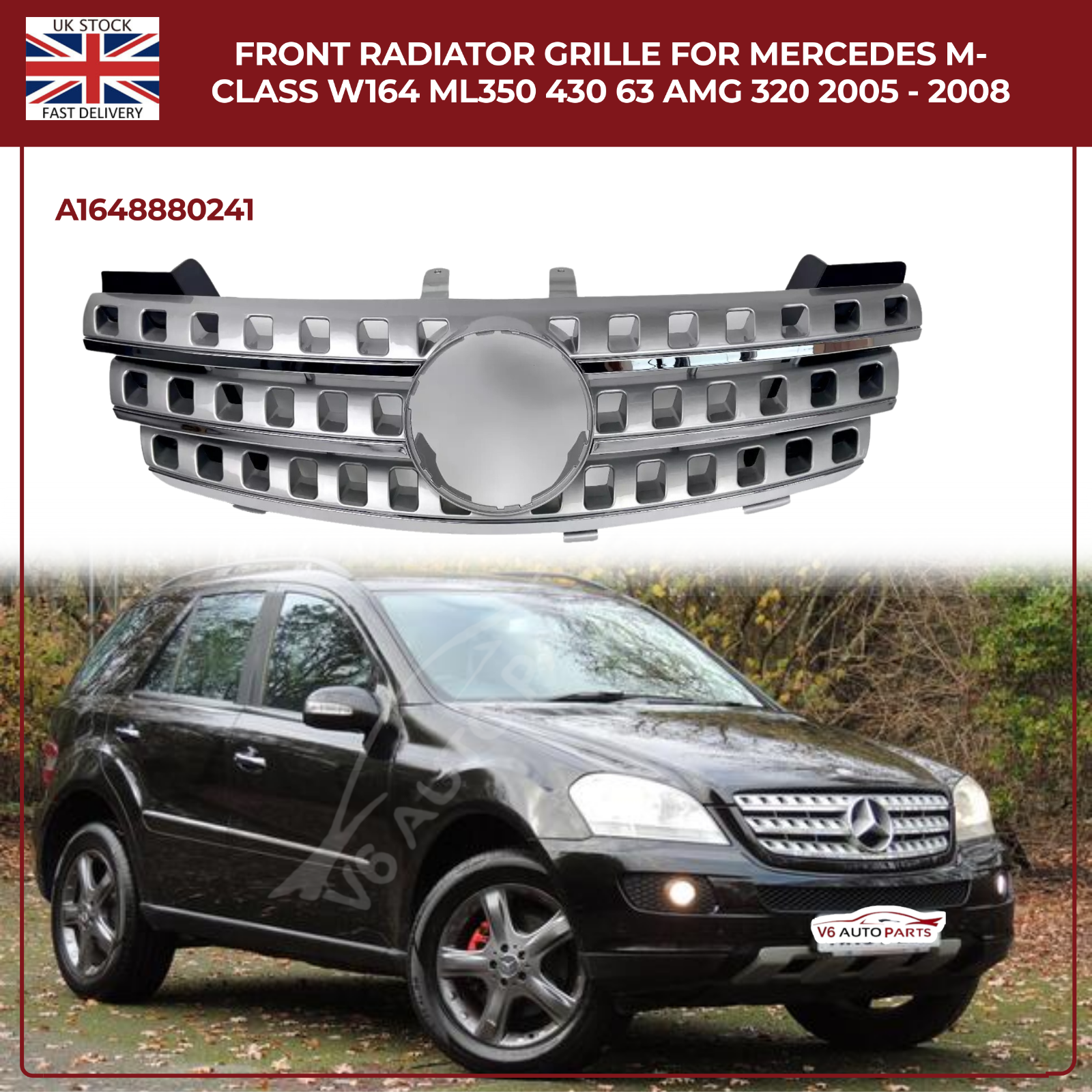 Front Radiator 7-Hole Chrome Grille – Mercedes-Benz M-Class W164 (2005–2008)