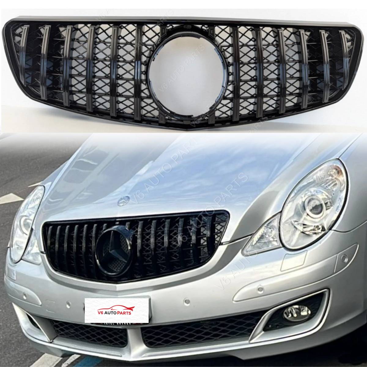 Frontstoßstangengrill in glänzendem Schwarz für Mercedes R-Klasse 2006 bis 2010 W251 R300L GT 