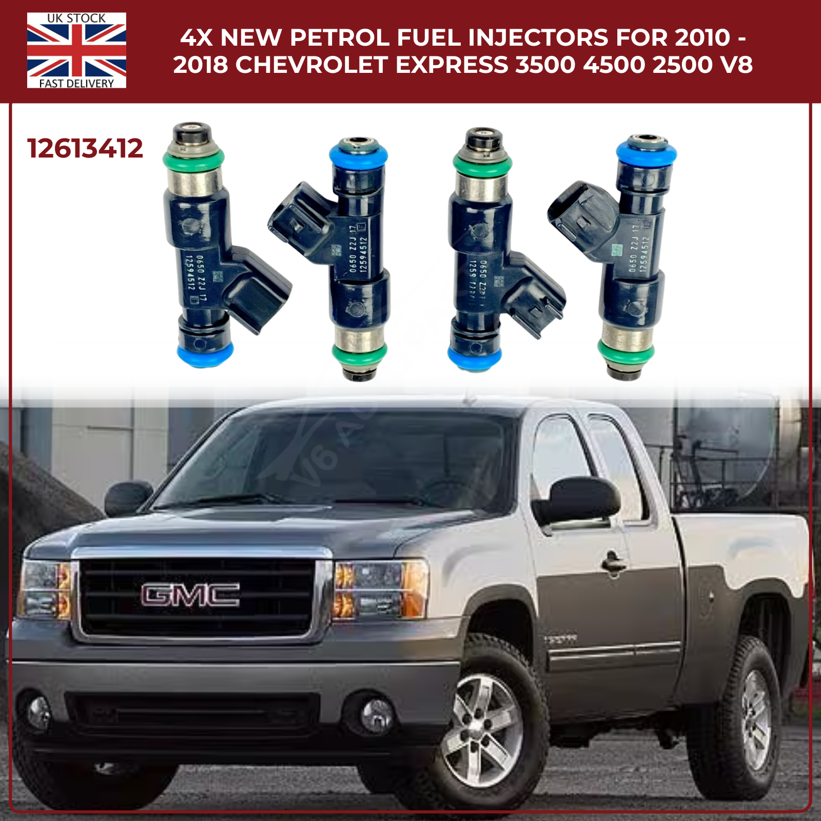 4× Fuel Injectors 12613412 – Fits 2010–2013 Chevrolet Suburban 2500 HD 6.0L V8 Petrol