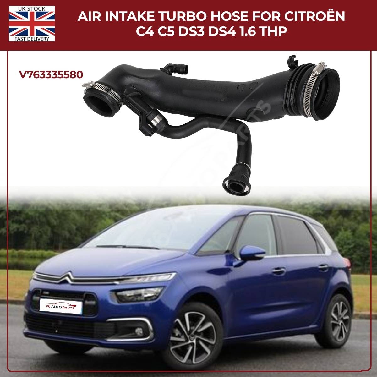 Turbo Air Intake Hose 1.6 THP - Peugeot Citroën DS-Left Front Petrol V763335580