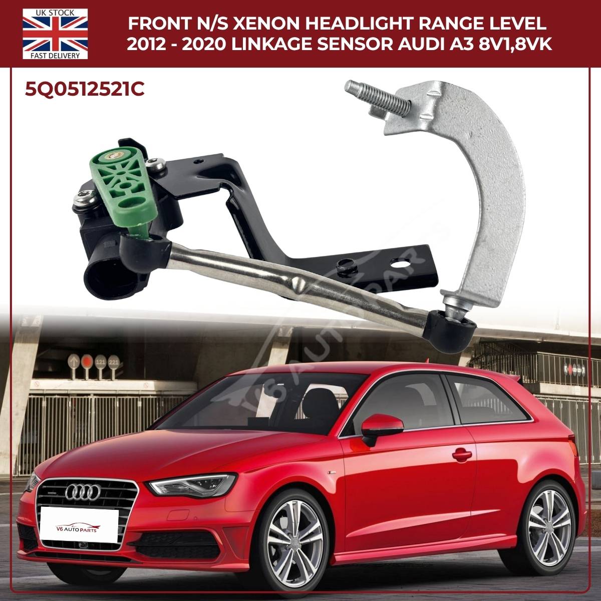 Front Left N/S Xenon Headlight Range Level Linkage Sensor 5Q0 Series – Audi A3 8V 2012–2020