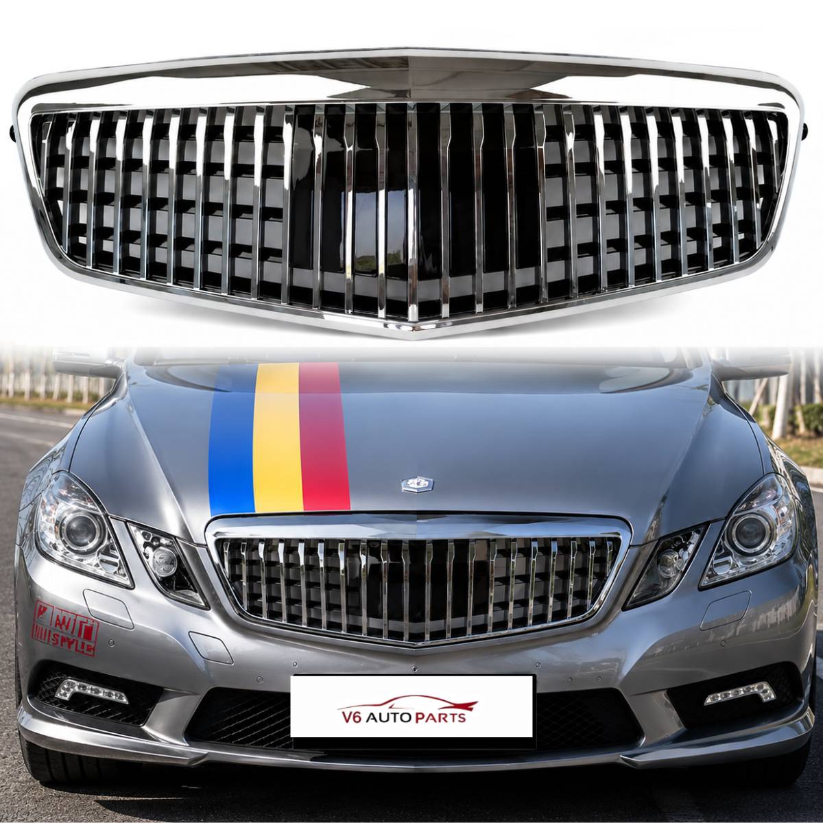 For Mercedes-Benz E-Class W212 Front Bumper Chrome Grille (E200 / E250, Pre-Facelift 2009‑2013)