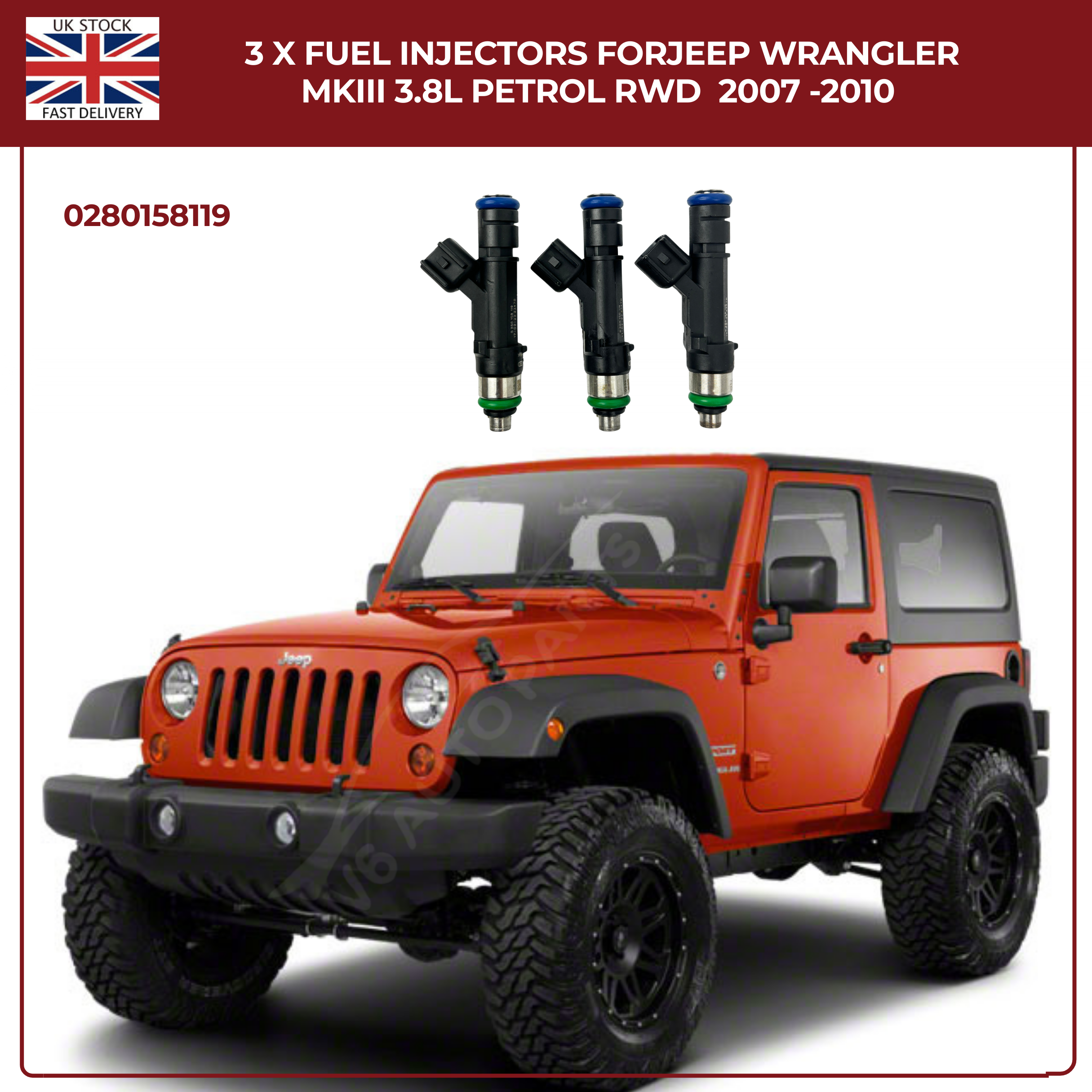 3 x Fuel Injectors For 2007 -2010 Jeep Wrangler MKIII 3.8L Petrol RWD