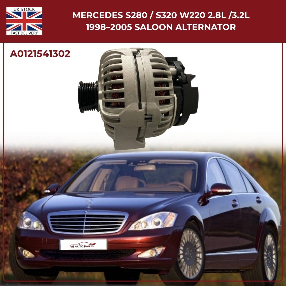 Mercedes S280 / S320 W220 Alternator 2.8L / 3.2L (1998–2005) – A0121541302