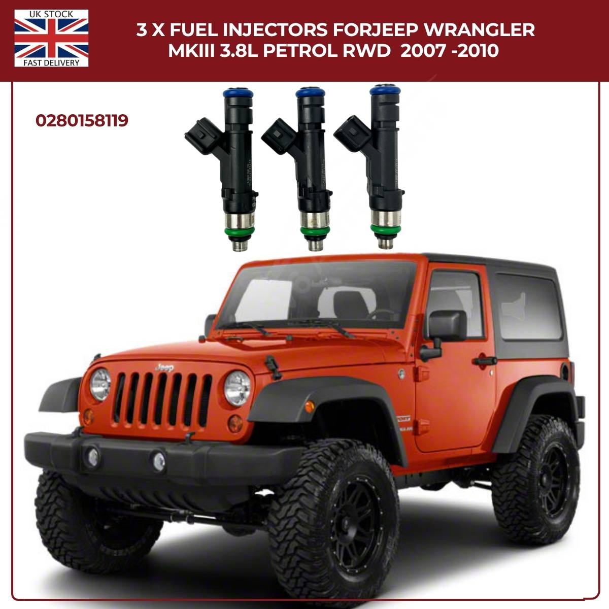 3x Fuel Injectors 0280158119 – Fits 2007–2010 Jeep Wrangler MKIII 3.8L Petrol RWD | OE Replacement