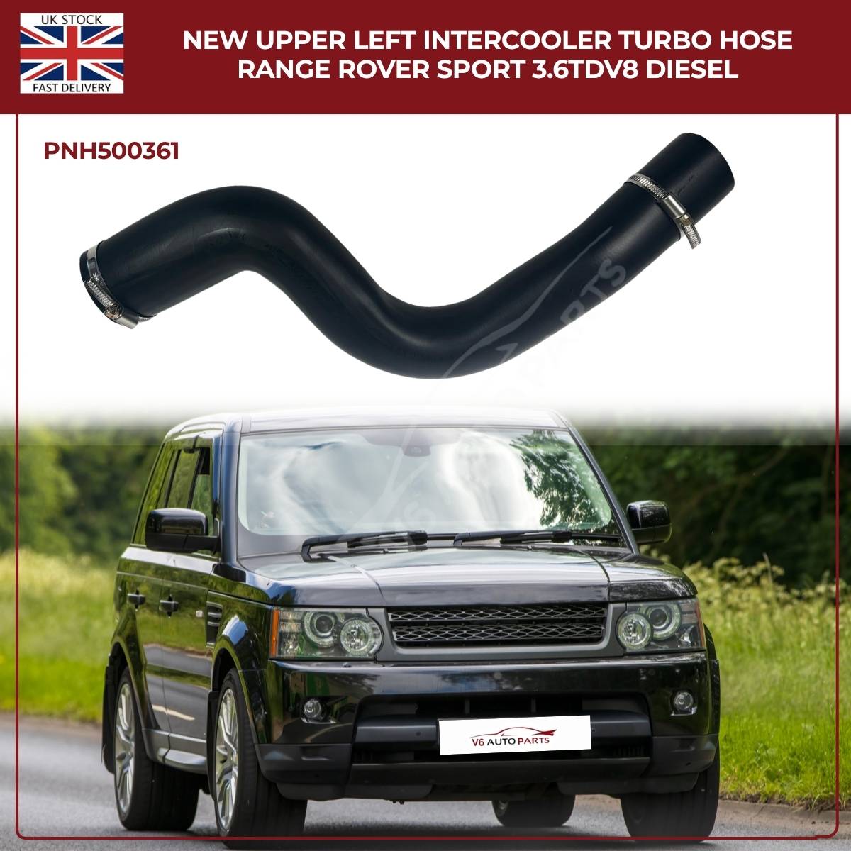Range Rover Sport 3.6 TDV8 Intercooler Turbo Hose – Upper Left (PNH500361, Diesel OE Replacement)