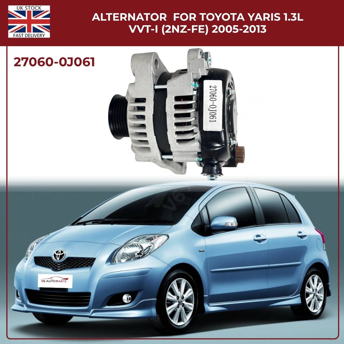Alternator 27060-0J061 – Toyota Yaris/Vitz 1.3L VVT-i (2005–2014)