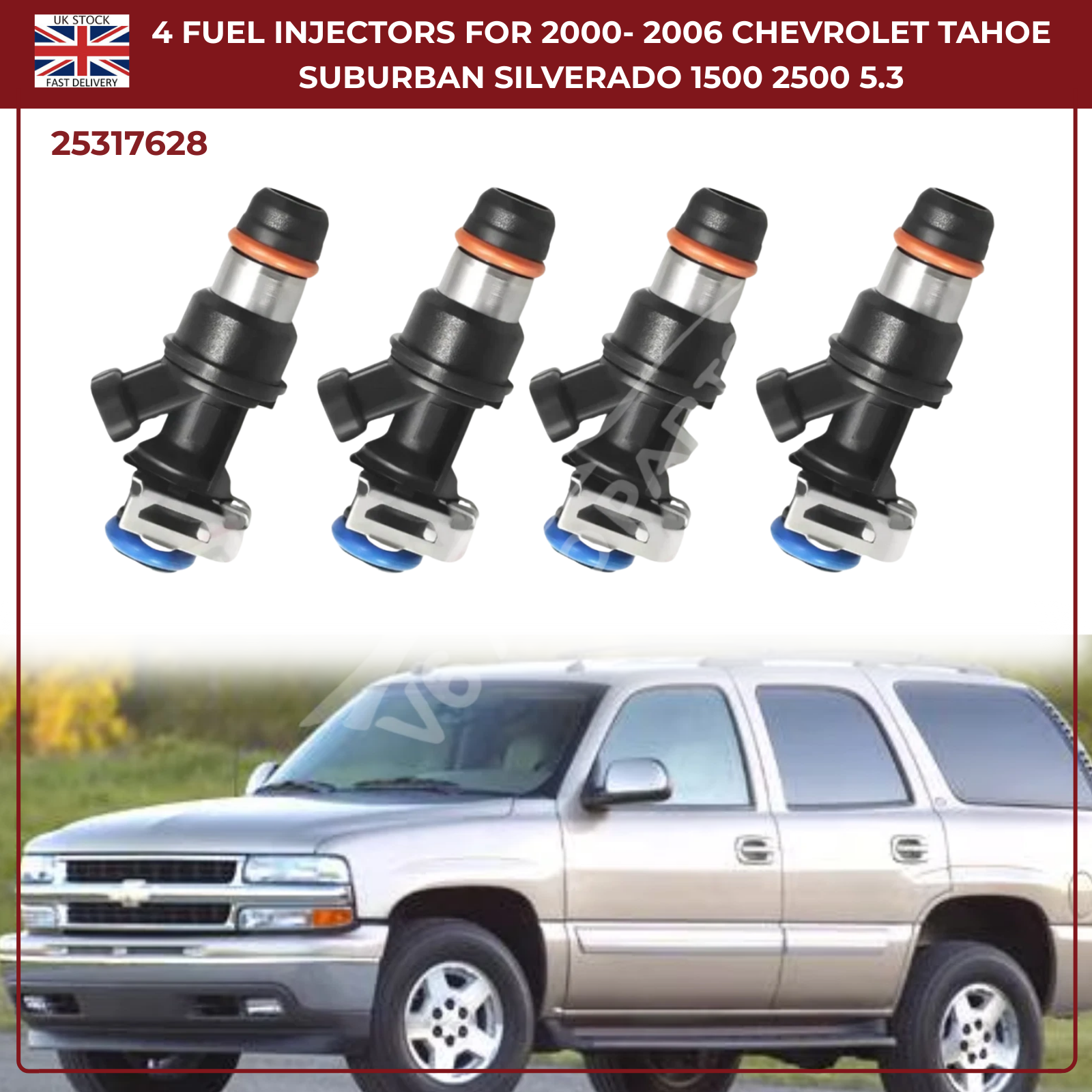 4x25317628 New Fuel Injectors For 1999 To 2006 Chevrolet Silverado 2500 3500 25317628