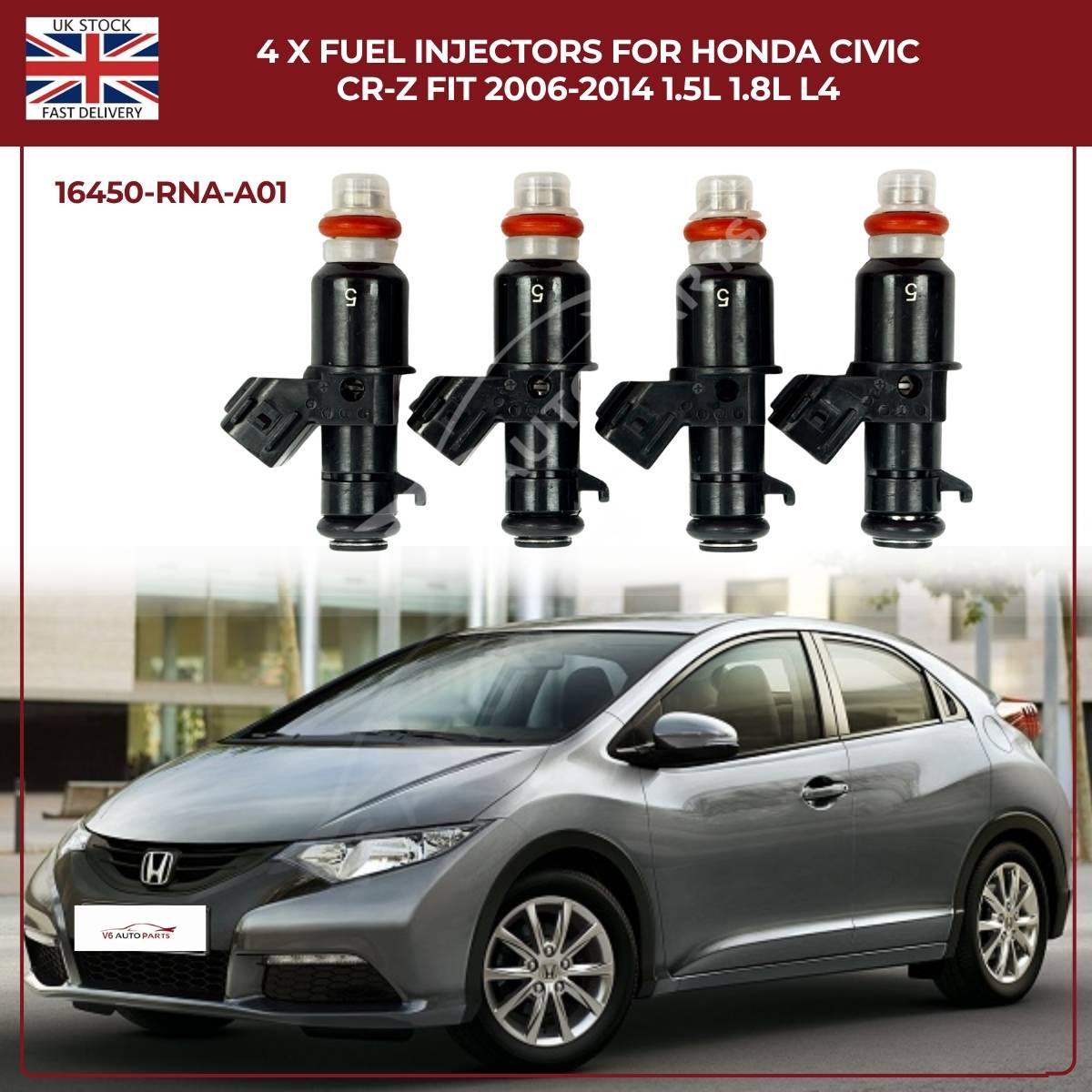 4 x FUEL INJECTORS FOR Fuel Injector Set (4pcs) – OEM 16450-RNA-A01 | Fits Honda Civic, CR-Z, Fit/Jazz 2006–2014