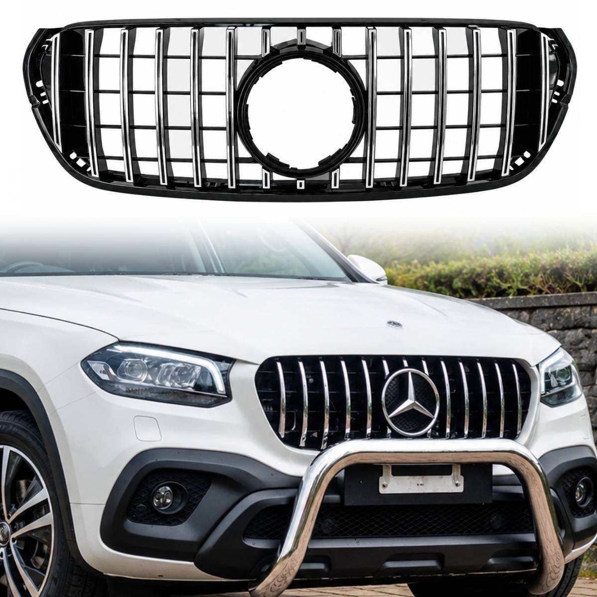 For Mercedes‑Benz X‑Class X470 (2019–2022) GT Panamericana Front Radiator Grille – Fits X200, X250, Chrome Slats