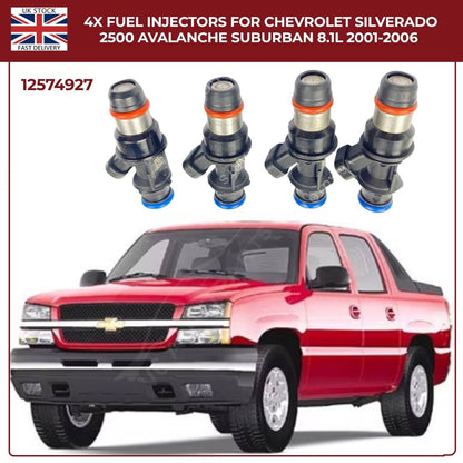 Set of 4 Fuel Injectors | Fits 2001–2006 Chevy Silverado 2500HD, Avalanche 2500, Suburban 2500 | 8.1L Vortec V8 OEM Replacement
