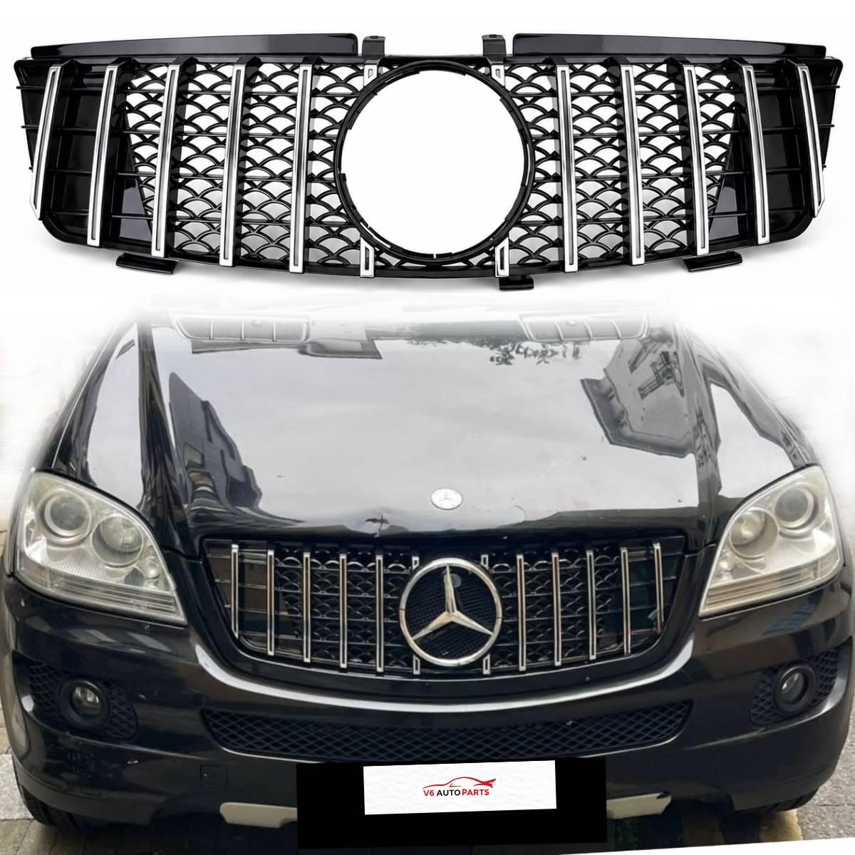For Mercedes W164 ML-Class Front Bumper Chrome Sport Grille (2005–2008, ML550)