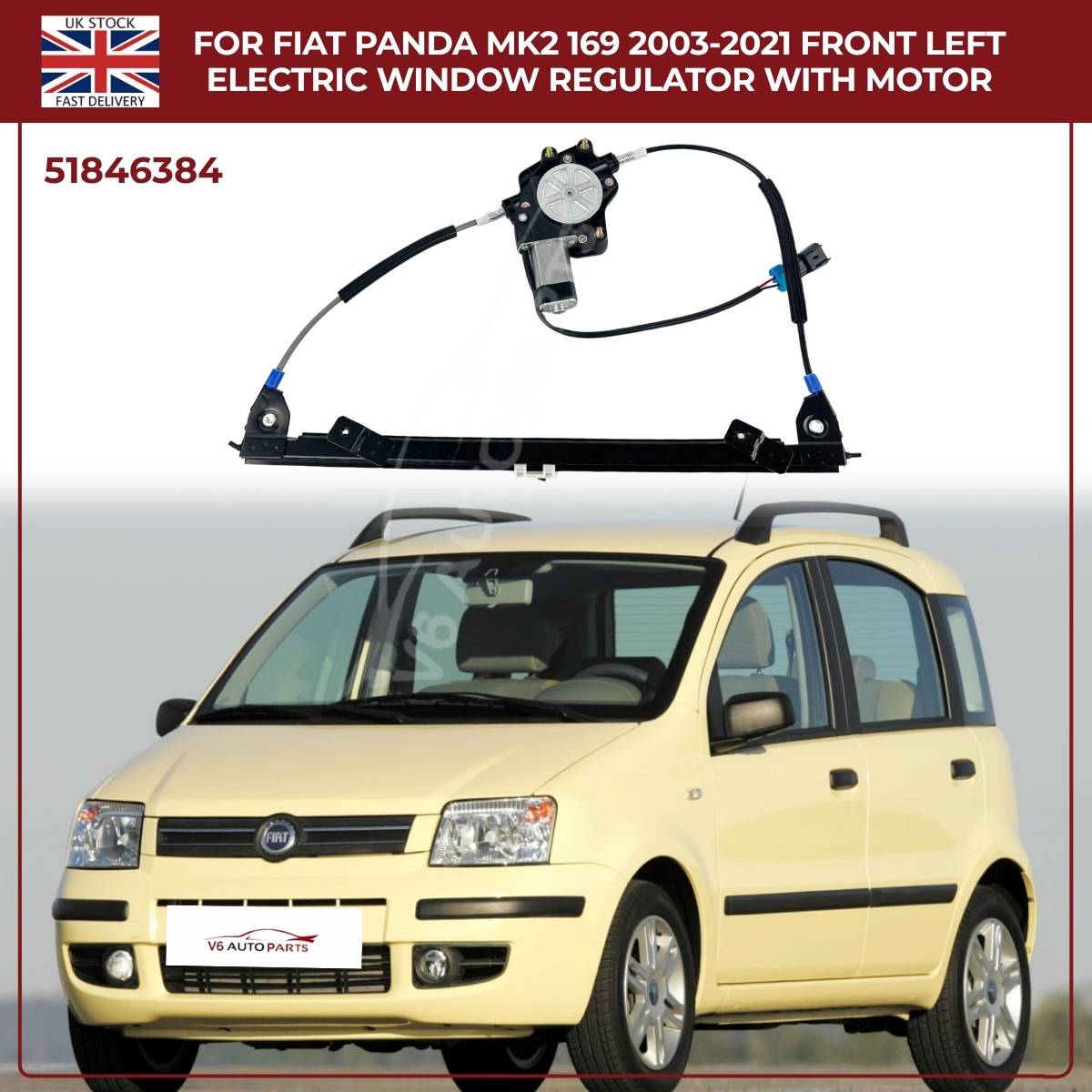 Front Right Electric Window Regulator & Motor for Fiat Panda MK2 2003 - 2021 RHD