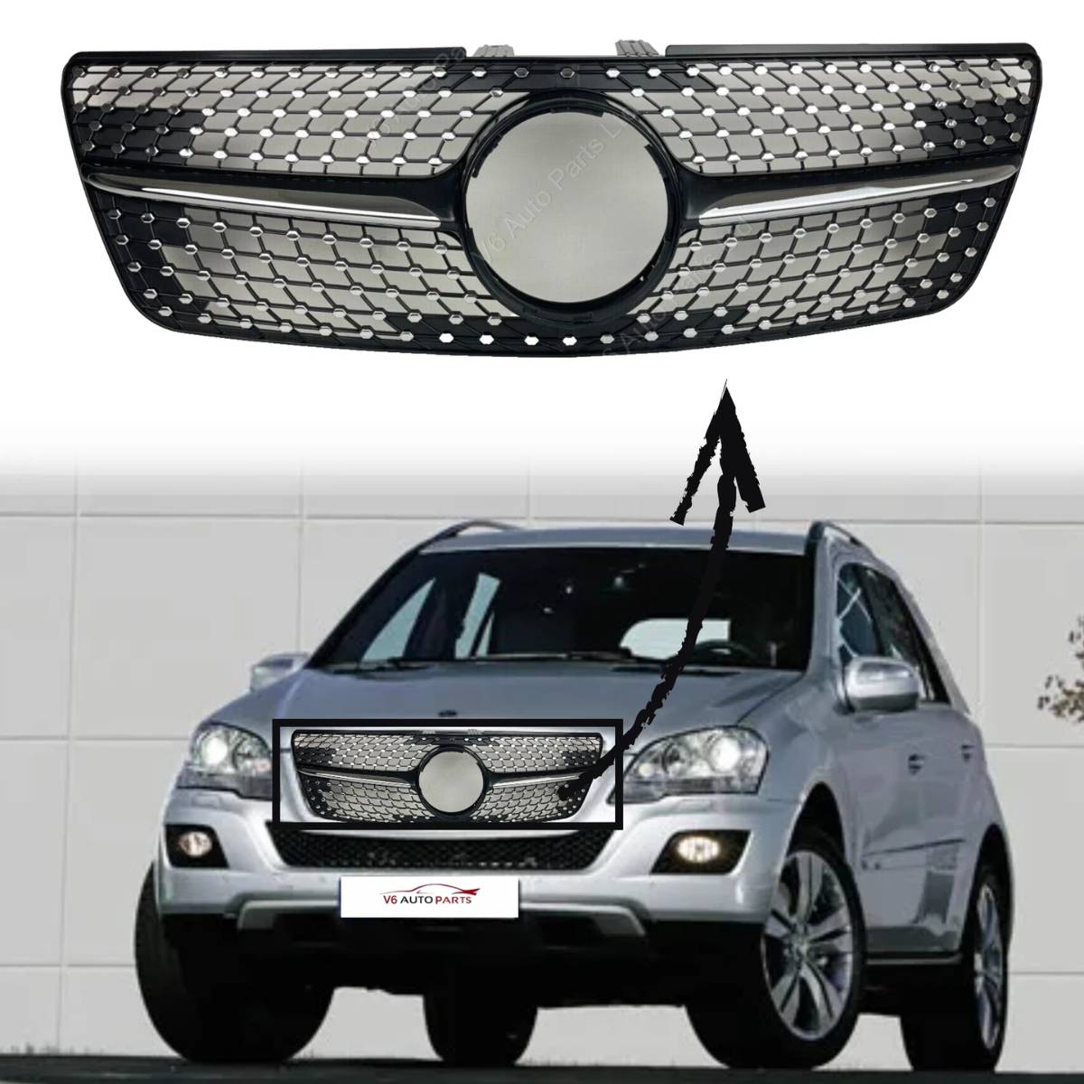 Front Bumper Diamond Black Grille – Fits Mercedes-Benz M-Class W164 (2009–2012 ML320)
